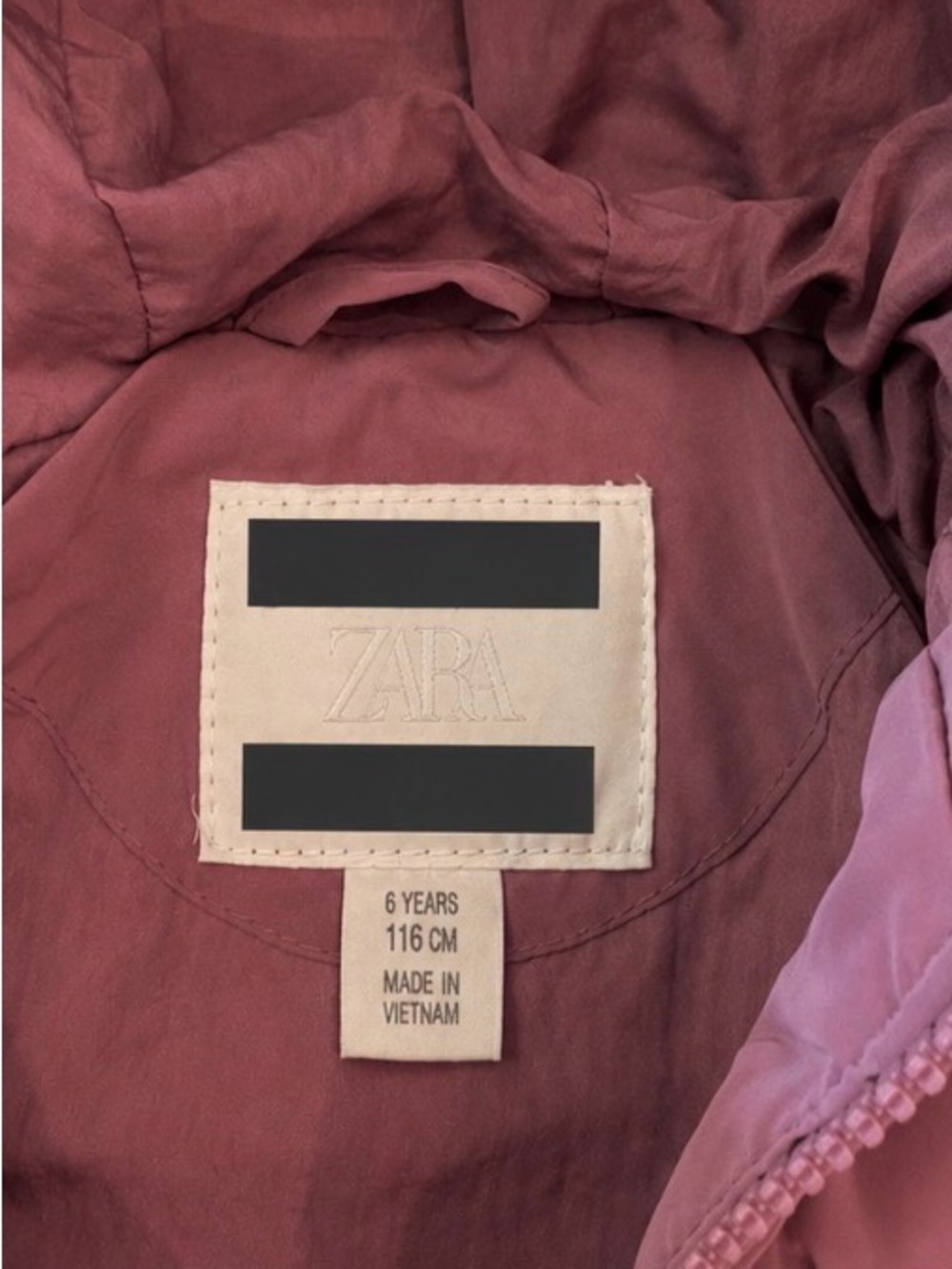 Zara Girls Pink Mauve Quilted Puffer Jacket Hooded Coat Size 6 - Picture 3 of 3